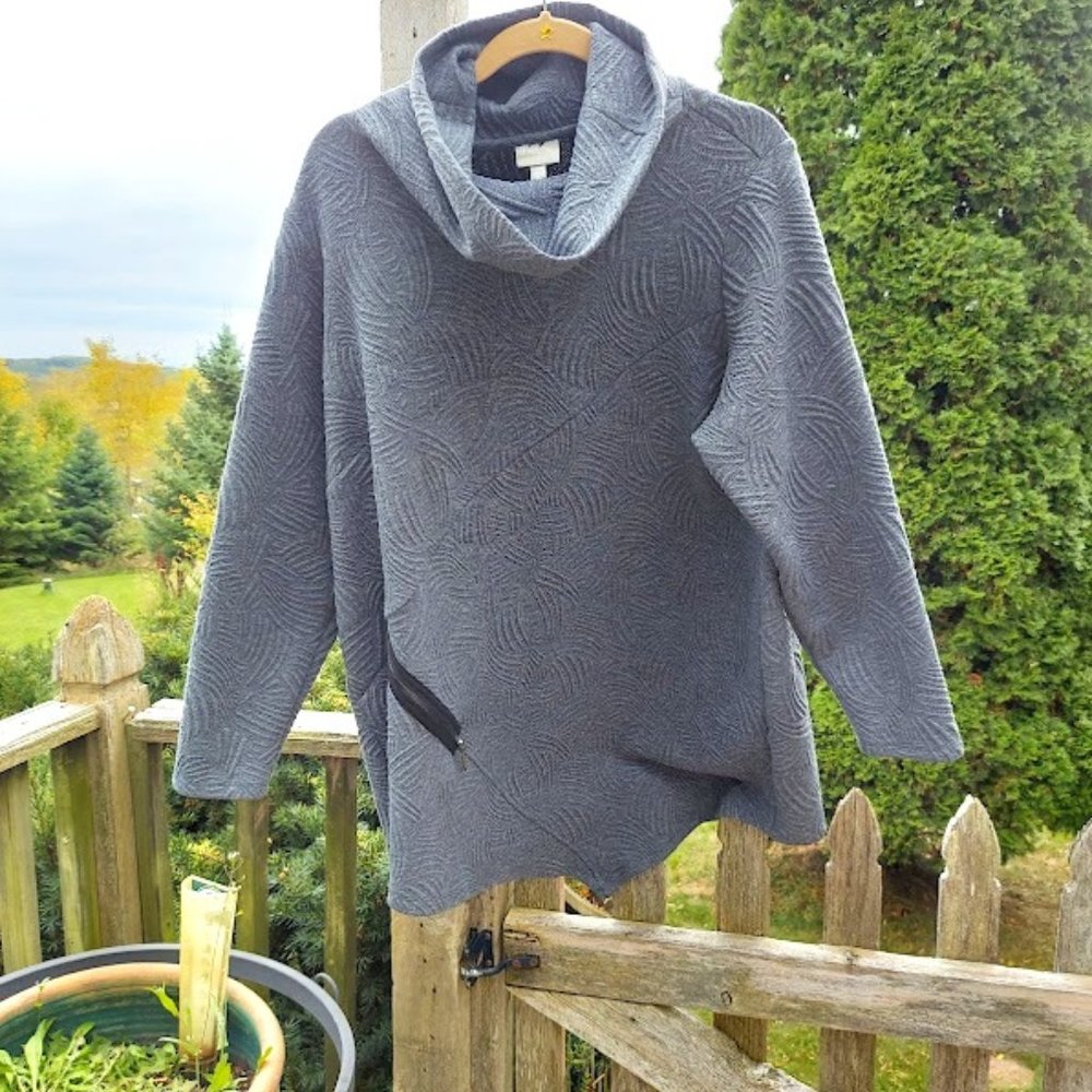 Zim & Zoe Womoens Plus Size 20 Dark Heather Gray Top Textured Cowl Neck Sweater